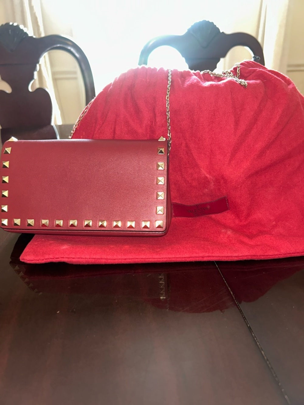Valentino Red Leather Rockstud  Purse with Gold Hardware